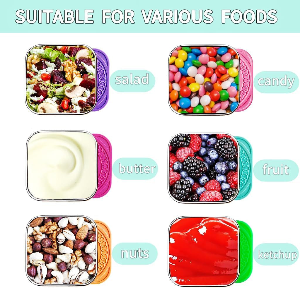 6Pack 6oz Stainless Steel Snack Containers and 2oz Salad Dressing To Go Containers with Silicone Lids, Reusable Square Meal Prep Condiment Sauce Containers Lunch Box - Image 6