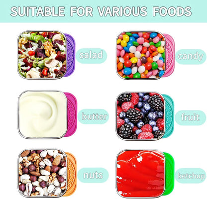 6Pack 6oz Stainless Steel Snack Containers and 2oz Salad Dressing To Go Containers with Silicone Lids, Reusable Square Meal Prep Condiment Sauce Containers Lunch Box - Image 6