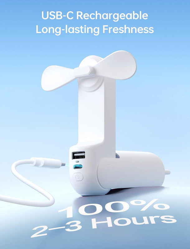 Handheld Mini Fan,2 IN 1 USB Rechargeable Portable Fan [12-19 Working Hours] with Power Bank, Pocket Design for Travel/Summer/Concerts/Lash, Gifts for Women (White)Christmas Gifts - Image 4