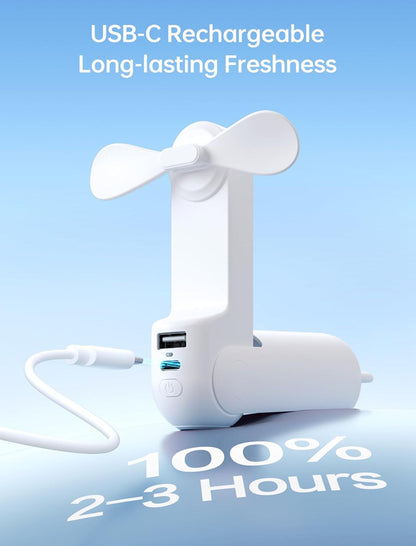 Handheld Mini Fan,2 IN 1 USB Rechargeable Portable Fan [12-19 Working Hours] with Power Bank, Pocket Design for Travel/Summer/Concerts/Lash, Gifts for Women (White)Christmas Gifts - Image 4