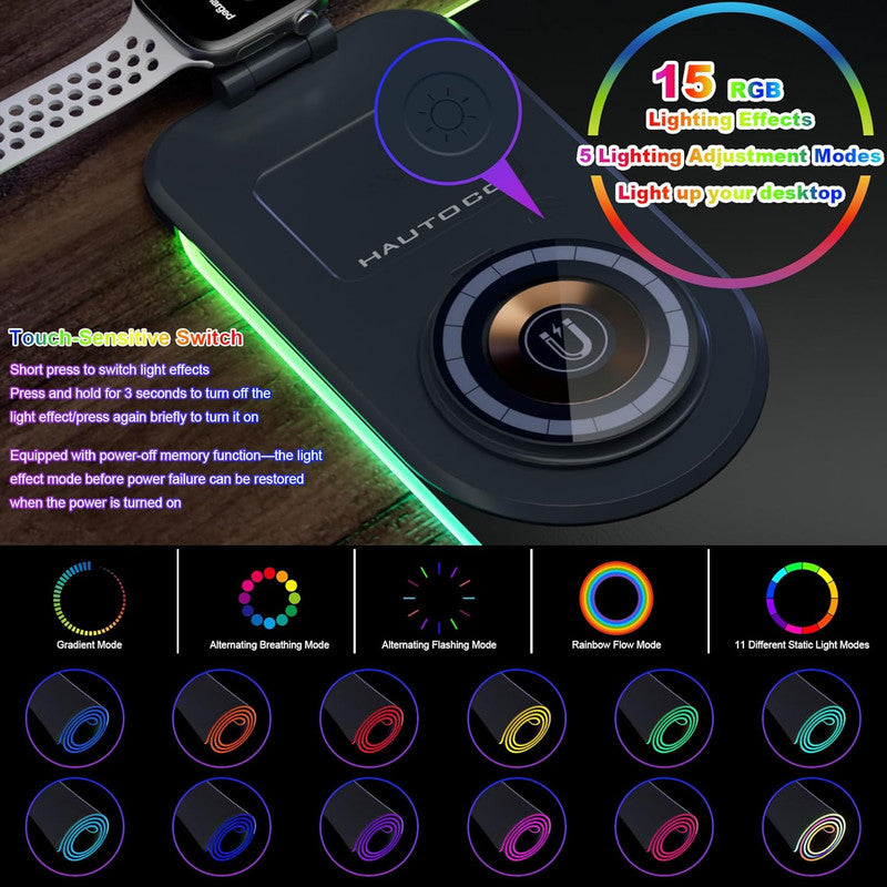 Wireless Charging Mouse Pad 15W RGB Gaming Mousepad Waterproof Desk Mat with Phone Holder 35.4''x11.8'' Extra Large Desk Pad Non-Slip Base Computer Keyboard Mat for PC Laptop, White - Image 5