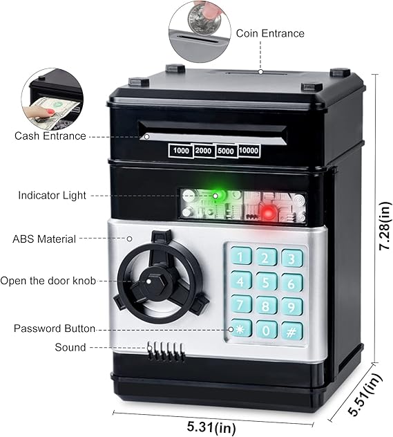 Toys for Kids Ages 5-7, 8-10, Electronic ATM Password Cash Coin Can Auto Scroll Paper Money Saving Box Toys for 6 7 8 9 10 11 12 Year Old Girl Christmas Birthday Gifts black - Image 2