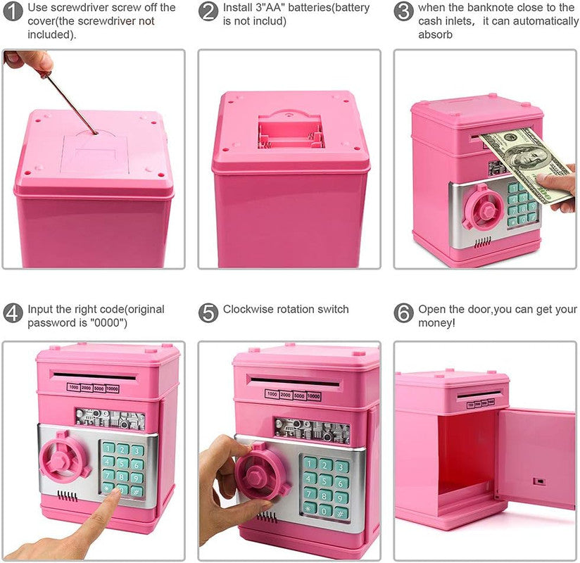 Toys for Kids Ages 5-7, 8-10, Electronic ATM Password Cash Coin Can Auto Scroll Paper Money Saving Box Toys for 6 7 8 9 10 11 12 Year Old Girl Christmas Birthday Gifts pink - Image 2