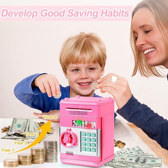 Toys for Kids Ages 5-7, 8-10, Electronic ATM Password Cash Coin Can Auto Scroll Paper Money Saving Box Toys for 6 7 8 9 10 11 12 Year Old Girl Christmas Birthday Gifts pink - Image 3