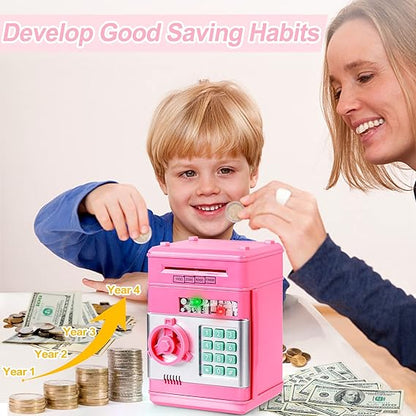 Toys for Kids Ages 5-7, 8-10, Electronic ATM Password Cash Coin Can Auto Scroll Paper Money Saving Box Toys for 6 7 8 9 10 11 12 Year Old Girl Christmas Birthday Gifts pink - Image 3