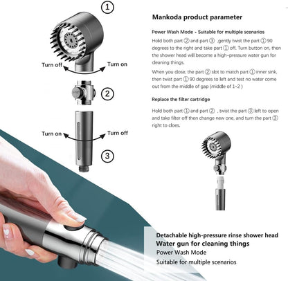 High Pressure Filtered Shower Head - 3 Spray Modes Shower head with Handheld, Detachable Showerhead for Hard Water | Shower with 75" Anti-Burst Hose - Image 6