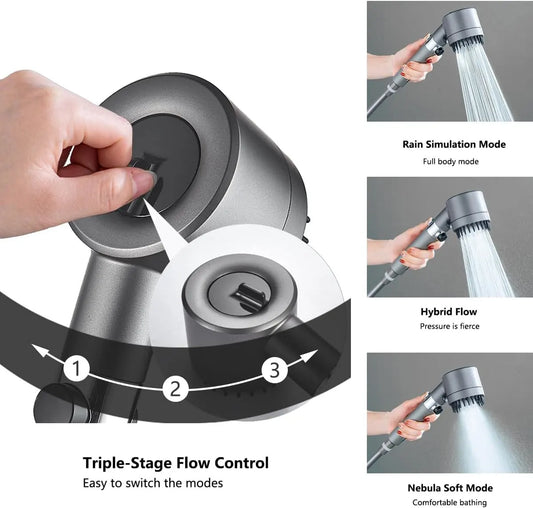 High Pressure Filtered Shower Head - 3 Spray Modes Shower head with Handheld, Detachable Showerhead with 5 Replaceable Water Softener Filters for Hard Water | Shower with 75" Anti-Burst Hose - Image 4