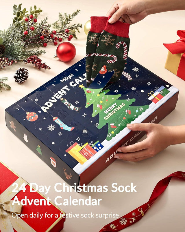 Advent Calendar 2025 Adult Men 24 Days of Christmas Cotton Socks US 7-13 Fun Christmas Sock Advent Calendar for Men Funny Gifts for Dad Boyfriend Husband Brother Random Socks Gift Box - Image 7