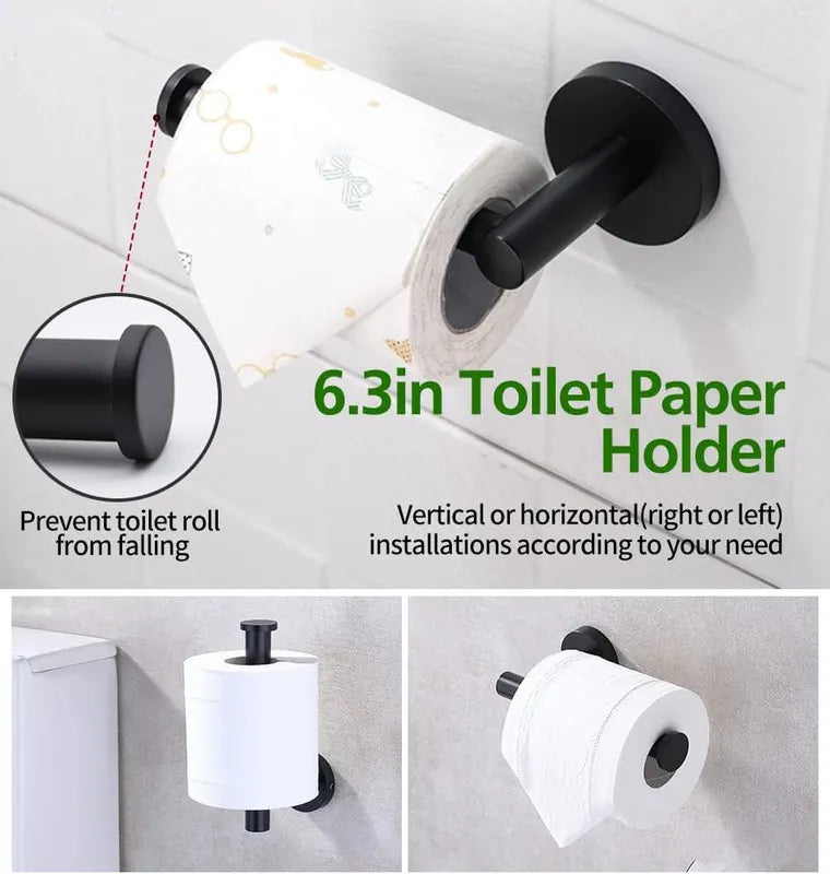 5pcs Bathroom Hardware Set, Matte Black Bathroom Hardware Set, Including 16" Hand Towel Bars, Toilet Paper Holders, Towel Rings, Robe Towel Hooks - Image 5