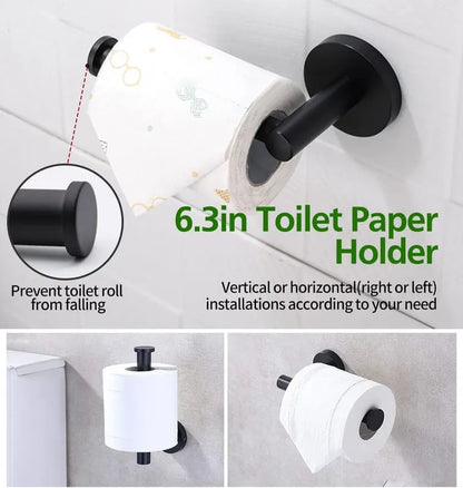 5pcs Bathroom Hardware Set, Matte Black Bathroom Hardware Set, Including 16" Hand Towel Bars, Toilet Paper Holders, Towel Rings, Robe Towel Hooks - Image 5