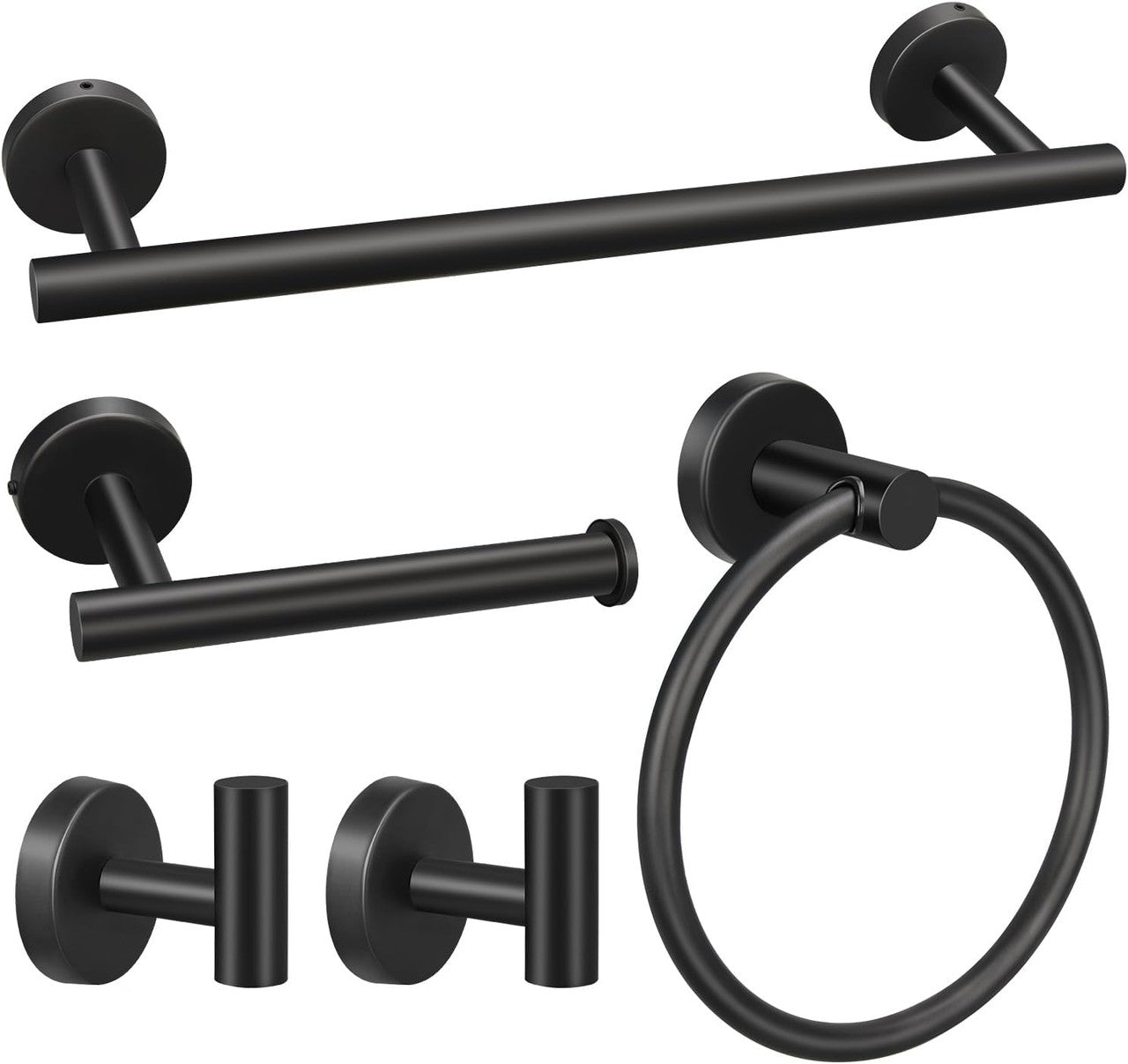 5pcs Bathroom Hardware Set, Matte Black Bathroom Hardware Set, Including 16" Hand Towel Bars, Toilet Paper Holders, Towel Rings, Robe Towel Hooks - Image 6