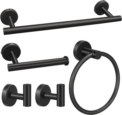 5pcs Bathroom Hardware Set, Matte Black Bathroom Hardware Set, Including 16" Hand Towel Bars, Toilet Paper Holders, Towel Rings, Robe Towel Hooks - Image 6