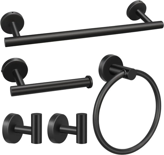 5pcs Bathroom Hardware Set, Matte Black Bathroom Hardware Set, Including 16" Hand Towel Bars, Toilet Paper Holders, Towel Rings, Robe Towel Hooks - Image 6