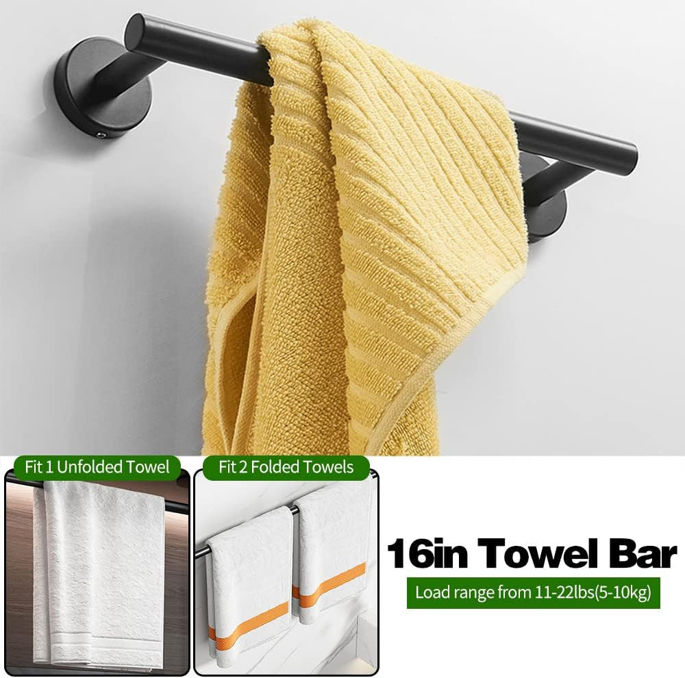 5pcs Matte Black Bathroom Hardware Set, Including 1pcs 24in Retractable Hand Single Towel Bar with 1pcs Toilet Paper Holders, 1pcs Towel Rings 2pcs Multifunctional Robe Hooks - Image 3
