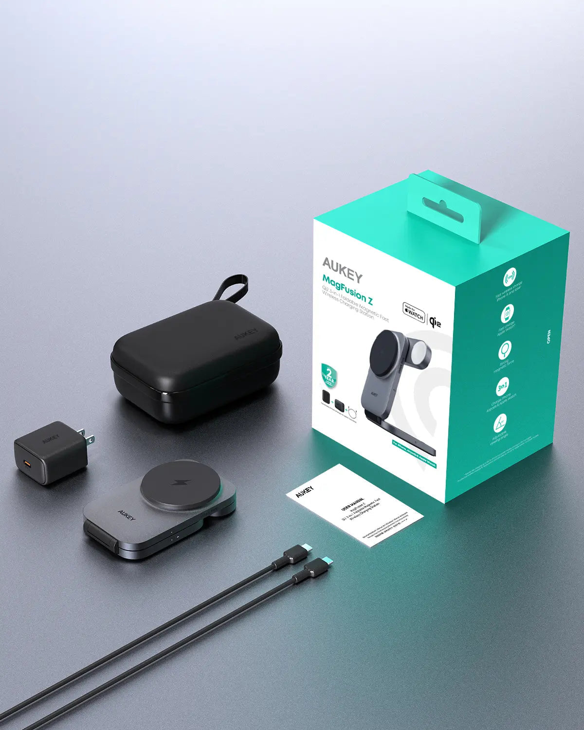Aukey MagFusion Z Qi2 3-in-1 Foldable Magnetic Fast Wireless Charging Station (LC-MC312) - Image 6