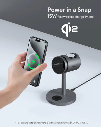 Aukey MagFusion 3-in-1 Pro Qi2 Magnetic Fast Wireless Charging Station with Active Cooling (LC-MC311A) - Image 5