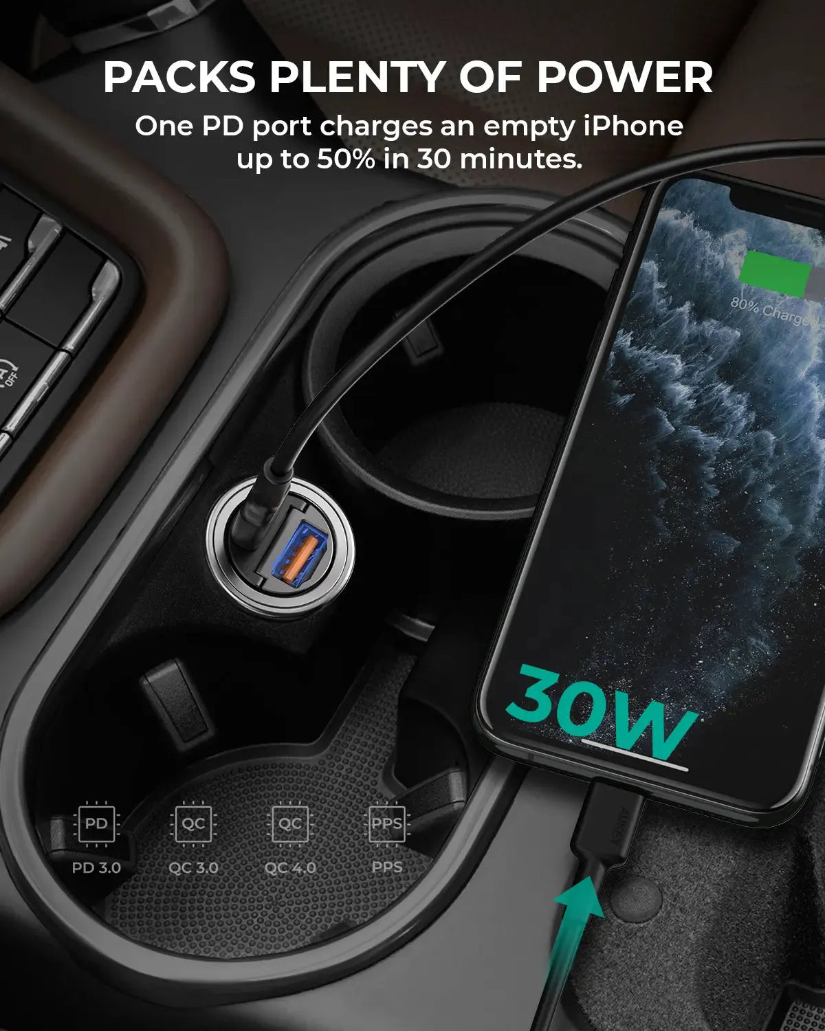 AUKEY CC-A3 Nano Car Charger Dual port 30W - Image 3