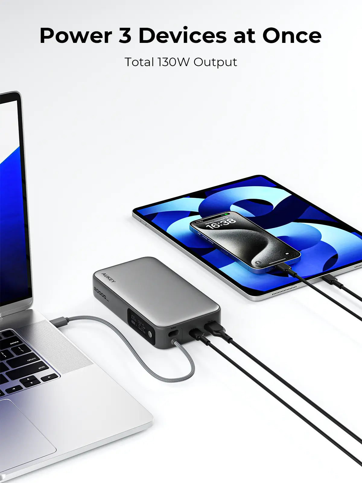 Aukey Spark Sling 20000 Compact Fast Charging Power Bank with Built-in USB-C Cable (PB-Y48) - Image 2