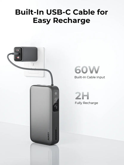Aukey Spark Sling 20000 Compact Fast Charging Power Bank with Built-in USB-C Cable (PB-Y48) - Image 5