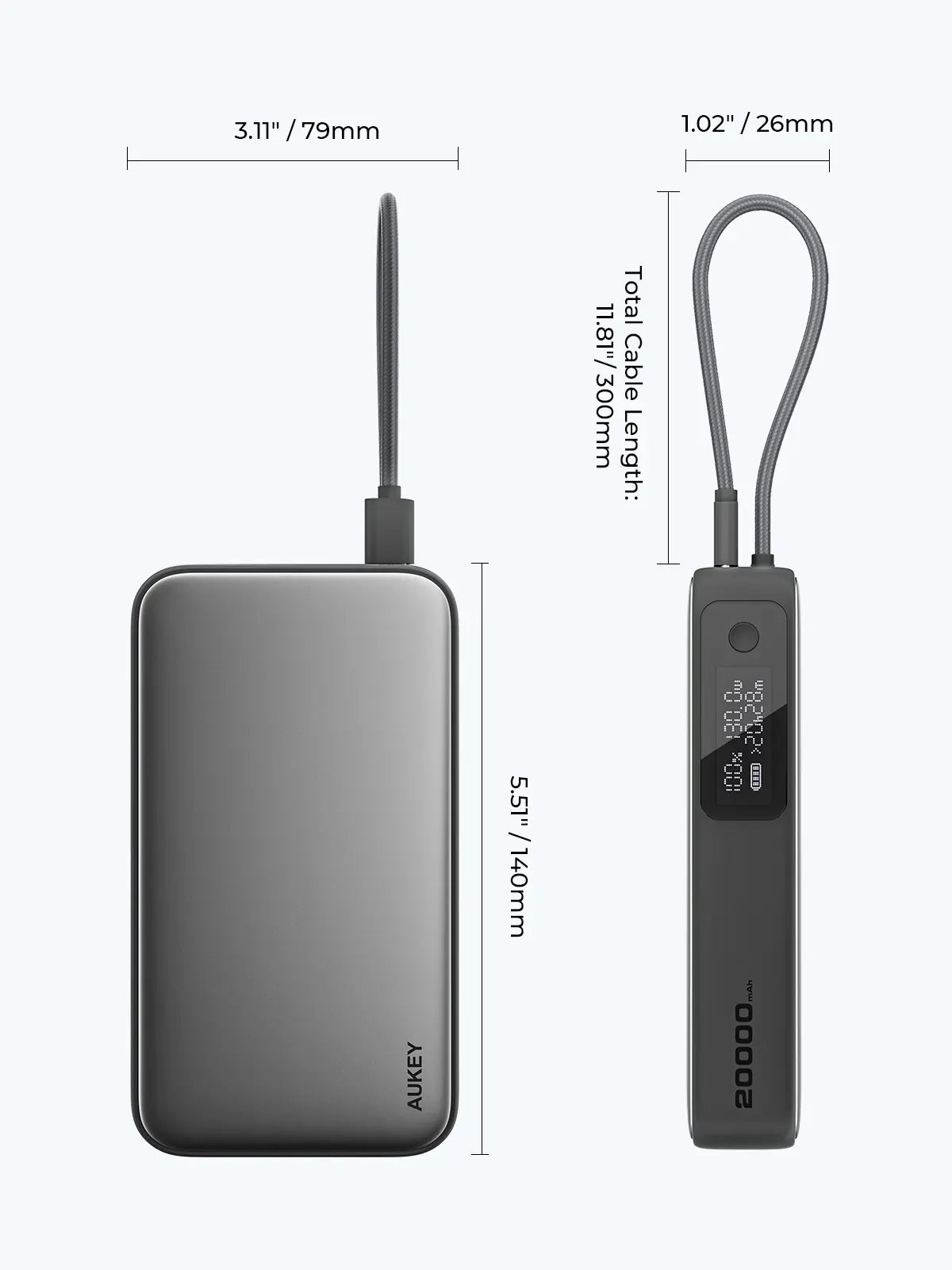 Aukey Spark Sling 20000 Compact Fast Charging Power Bank with Built-in USB-C Cable (PB-Y48) - Image 8
