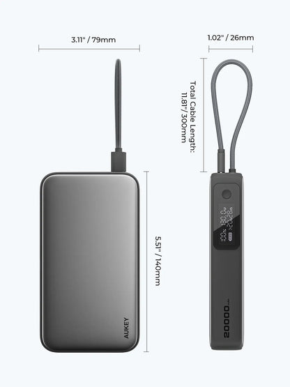 Aukey Spark Sling 20000 Compact Fast Charging Power Bank with Built-in USB-C Cable (PB-Y48) - Image 8