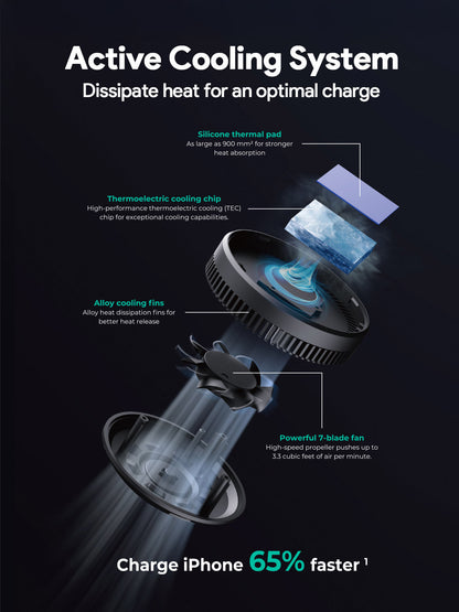 Aukey MagFusion Dash Pro Qi2 Magnetic Fast Wireless Charging Phone Mount with Active Cooling (HD-MC13A) - Image 3