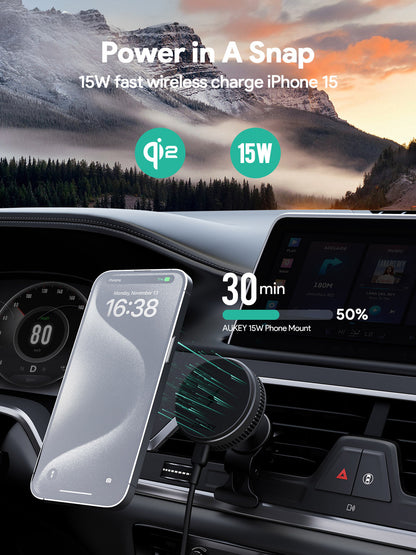 Aukey MagFusion Dash Pro Qi2 Magnetic Fast Wireless Charging Phone Mount with Active Cooling (HD-MC13A) - Image 8