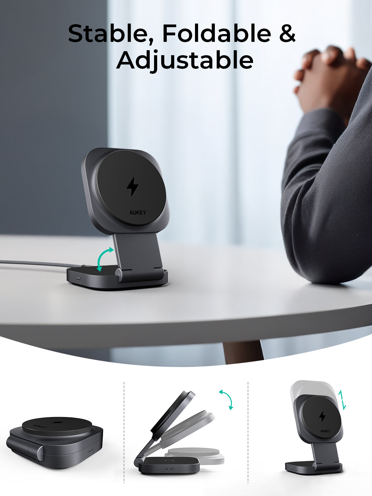 Aukey MagFusion L Qi2 Foldable 2 In 1 Magnetic Wireless Charger (LC-MC211) - Image 3