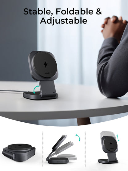 Aukey MagFusion L Qi2 Foldable 2 In 1 Magnetic Wireless Charger (LC-MC211) - Image 3