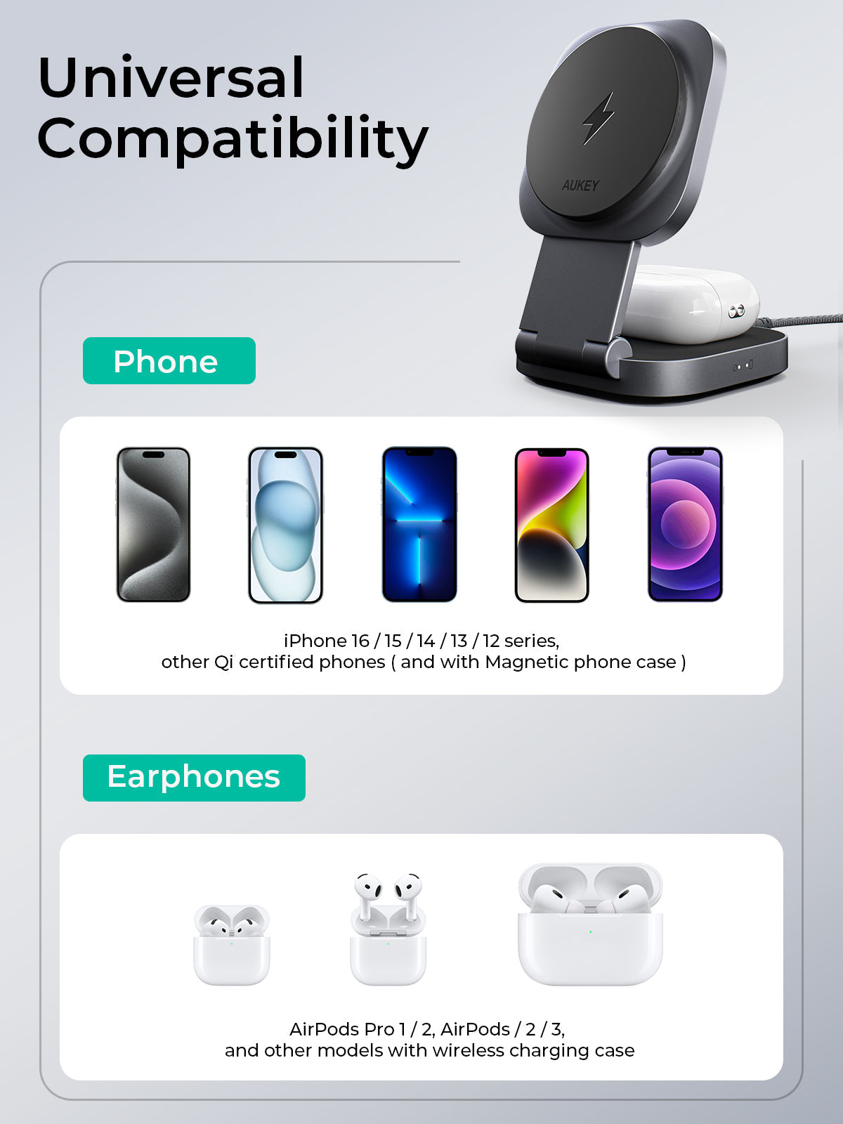 Aukey MagFusion L Qi2 Foldable 2 In 1 Magnetic Wireless Charger (LC-MC211) - Image 7