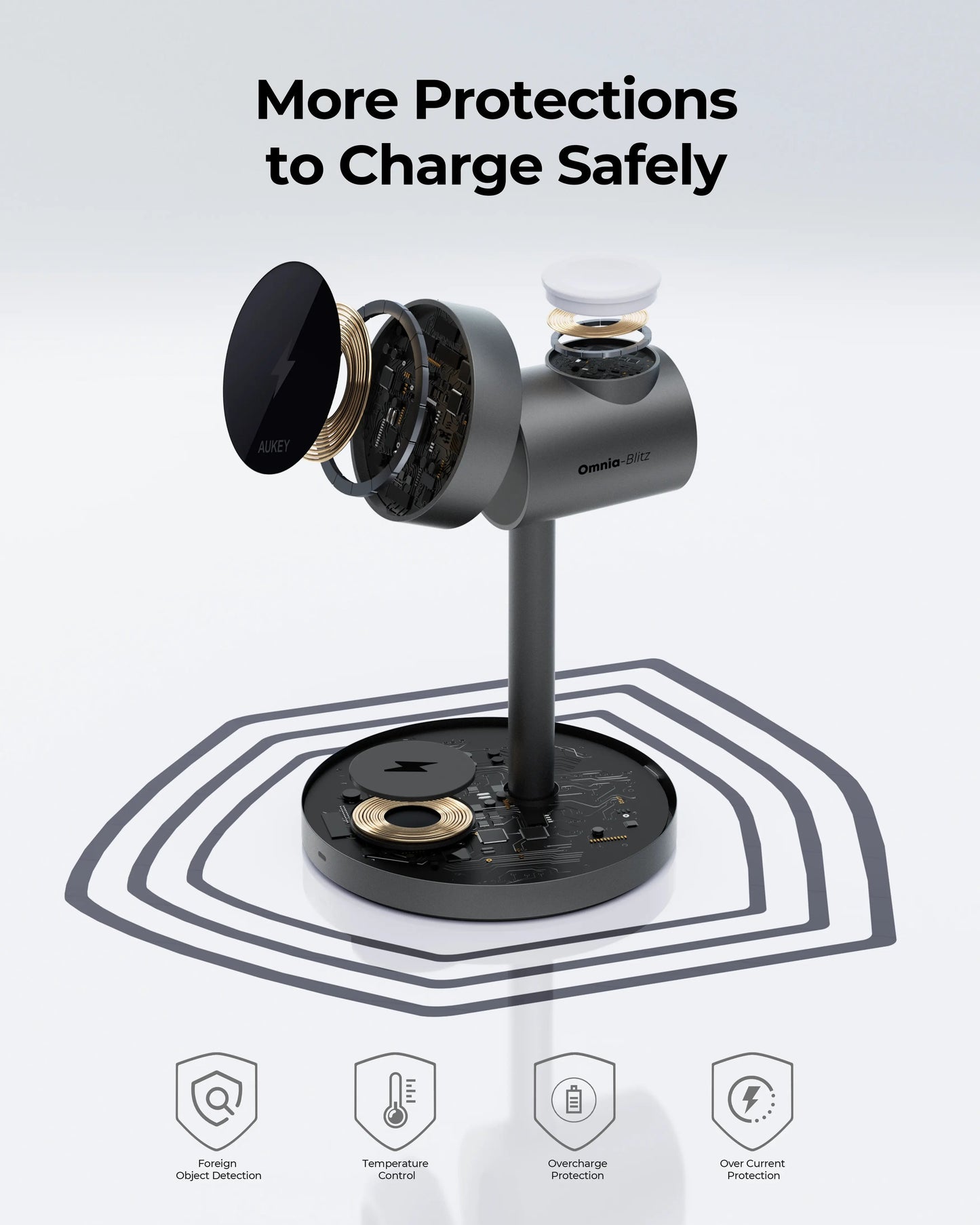 Aukey MagFusion 3-in-1 Qi2 Magnetic Fast Wireless Charging Station (LC-MC311) - Image 3