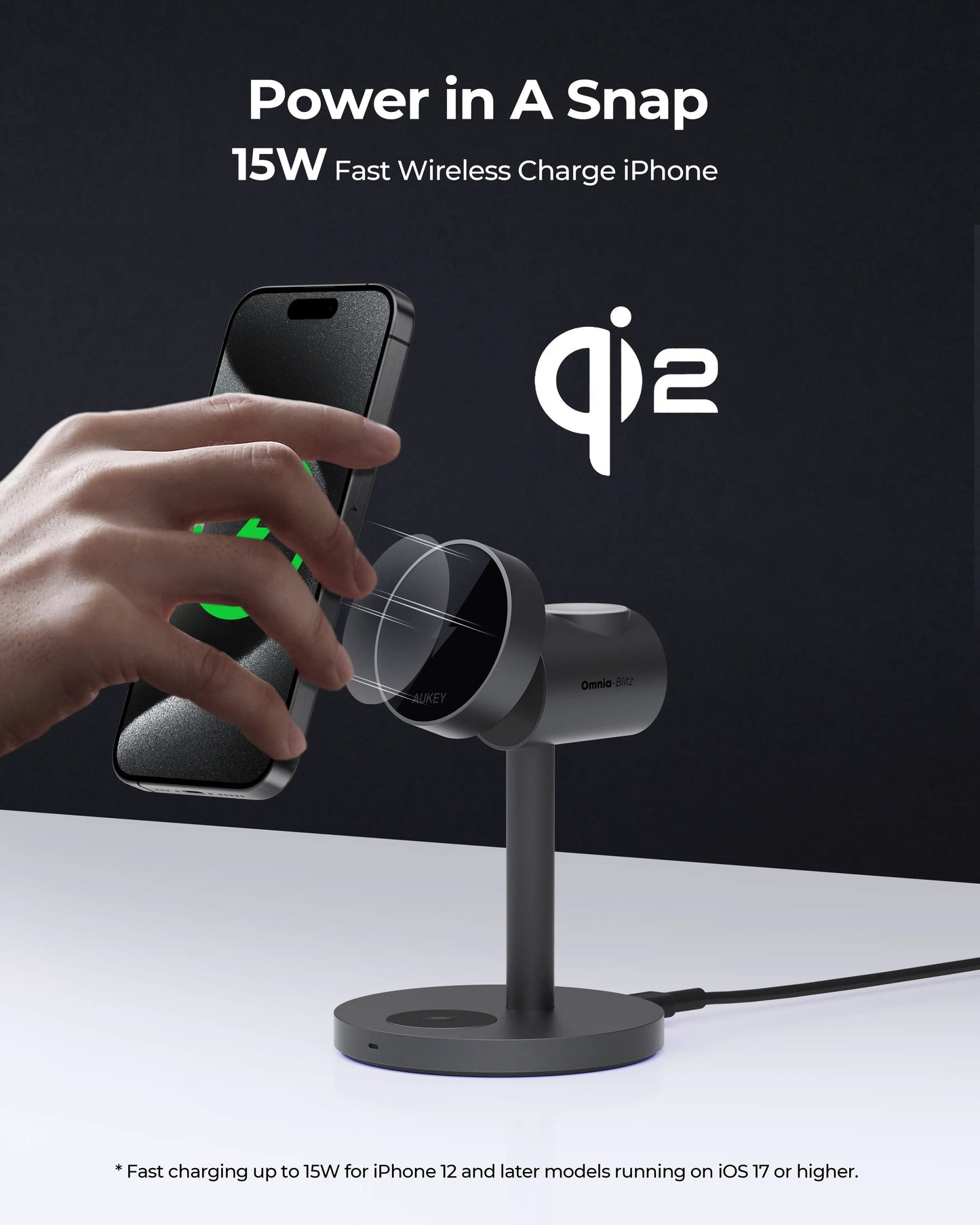 Aukey MagFusion 3-in-1 Qi2 Magnetic Fast Wireless Charging Station (LC-MC311) - Image 4