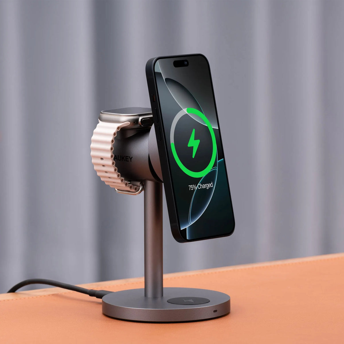AUKEY MagFusion Qi2 15W 3-in-1 Wireless Charging Station for iPhone, Apple Watch & AirPods – LC-MC311 - Image 5