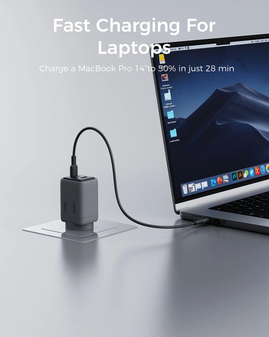 AUKEY Comet 100W GaN 3-Port USB-C & USB-A Fast Wall Charger with 1.8m 100W USB-C Cable for Laptops, MacBook, iPads & Phones – PA-C5 - Image 3