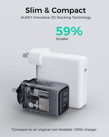 Aukey Comet 100W PD Fast Wall Charger GaN USB-C with 100W 1.8m USB-C to C Cable (PA-C5) - Image 5