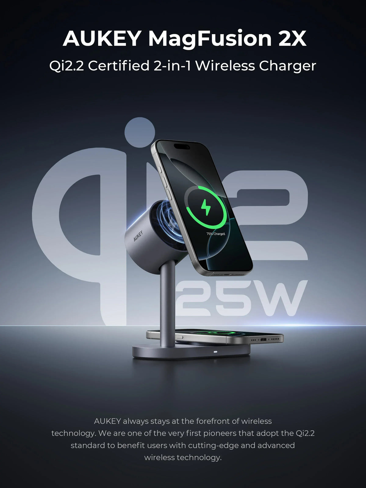AUKEY MagFusion 2X Qi2.2 25W 2-in-1 Dual Magnetic Wireless Charging Station for iPhone, Samsung & Google Pixel – LC-MC213 - Image 2