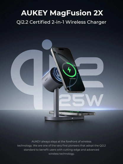 AUKEY MagFusion 2X Qi2.2 25W 2-in-1 Dual Magnetic Wireless Charging Station for iPhone, Samsung & Google Pixel – LC-MC213 - Image 2