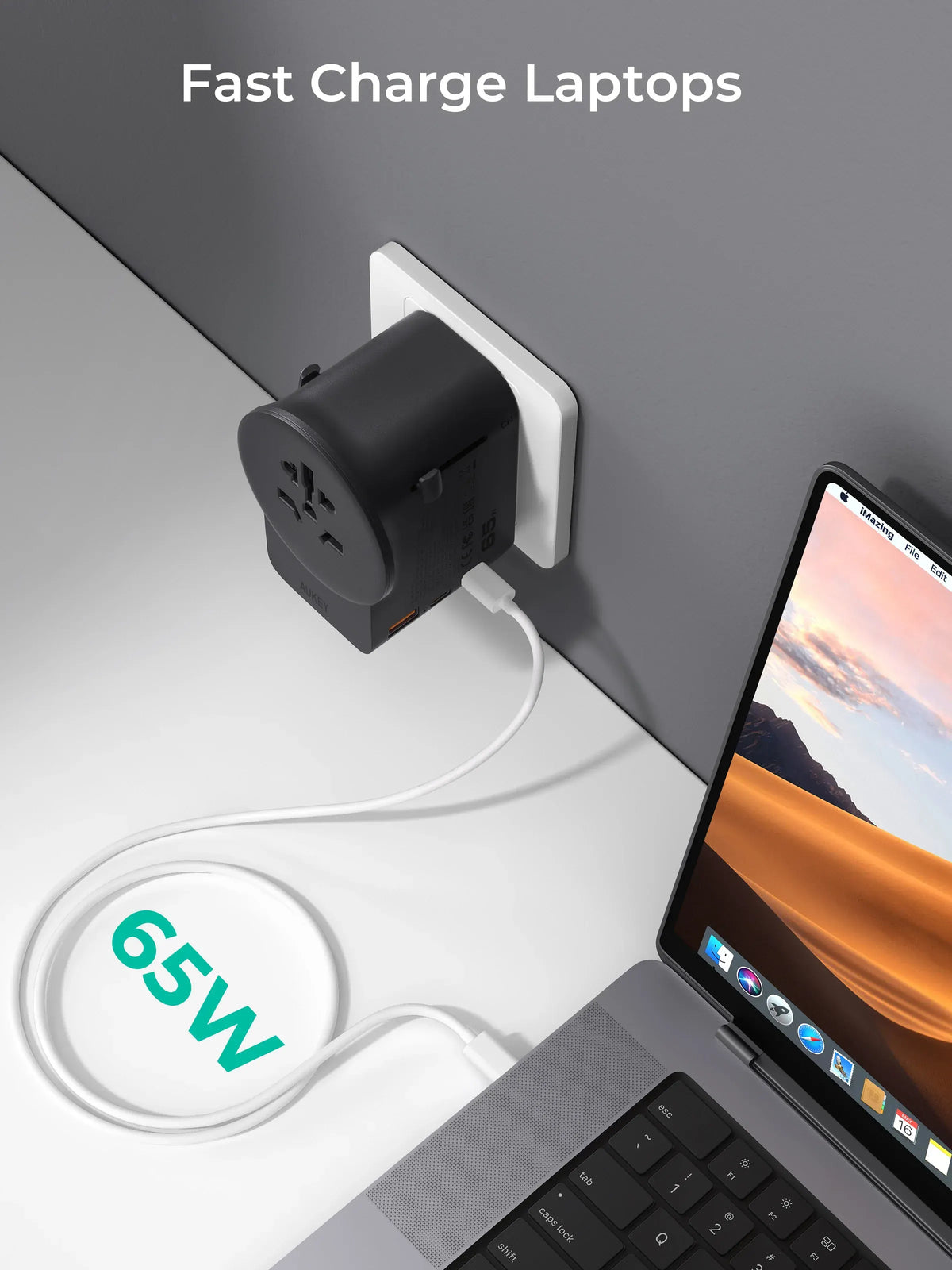AUKEY GlobeMate 65W GaN Universal Travel Adapter with 2 USB-C + USB-A for 200+ Countries – PA-TA11A - Image 5
