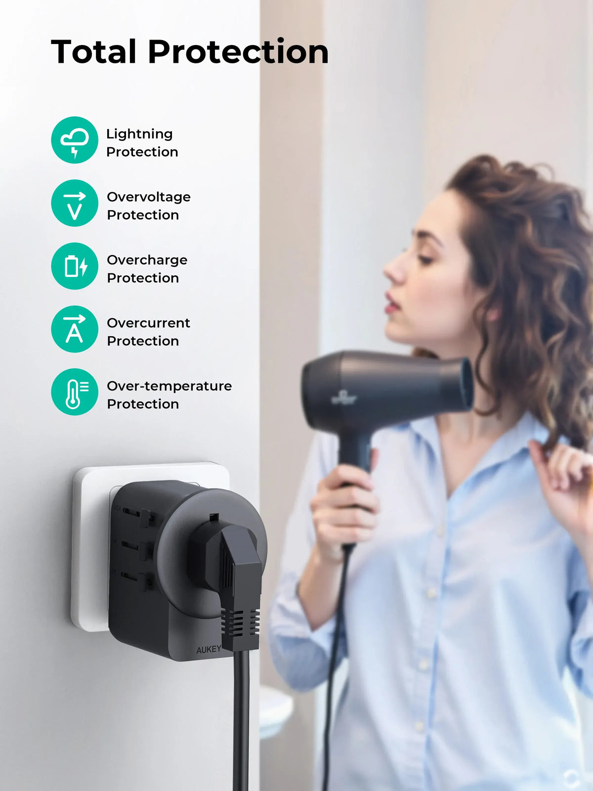 AUKEY GlobeMate 65W GaN Universal Travel Adapter with 2 USB-C + USB-A for 200+ Countries – PA-TA11A - Image 6
