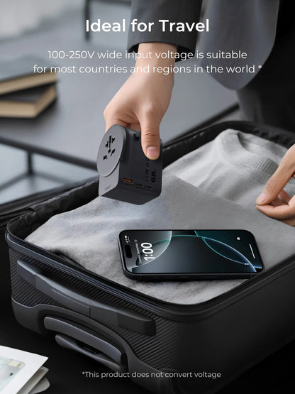 AUKEY GlobeMate 65W GaN Universal Travel Adapter with 2 USB-C + USB-A for 200+ Countries – PA-TA11A - Image 7