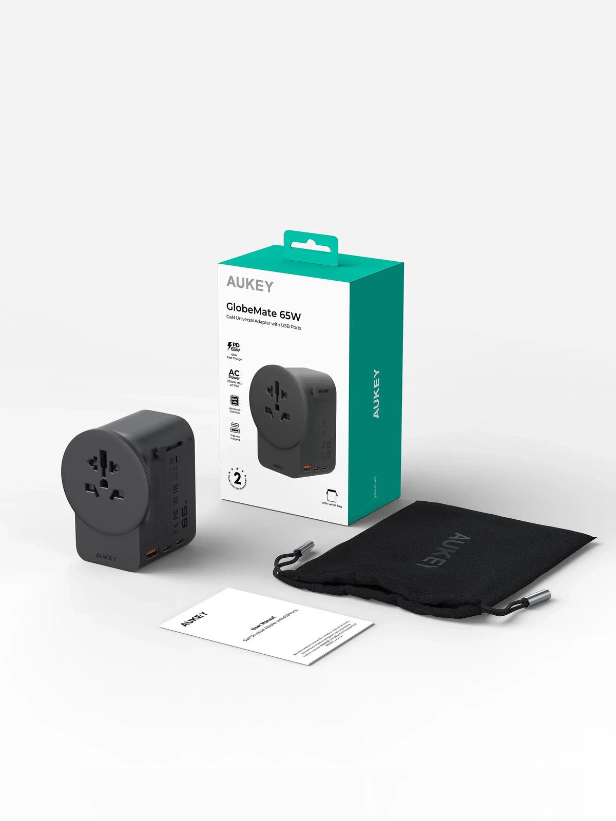 AUKEY GlobeMate 65W GaN Universal Travel Adapter with 2 USB-C + USB-A for 200+ Countries – PA-TA11A - Image 8