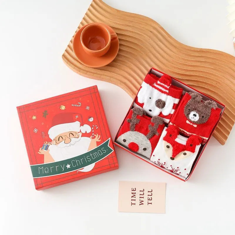 Christmas gift  Christmas Socks Combed Cotton 4 Pair Medium Socks Gift Box