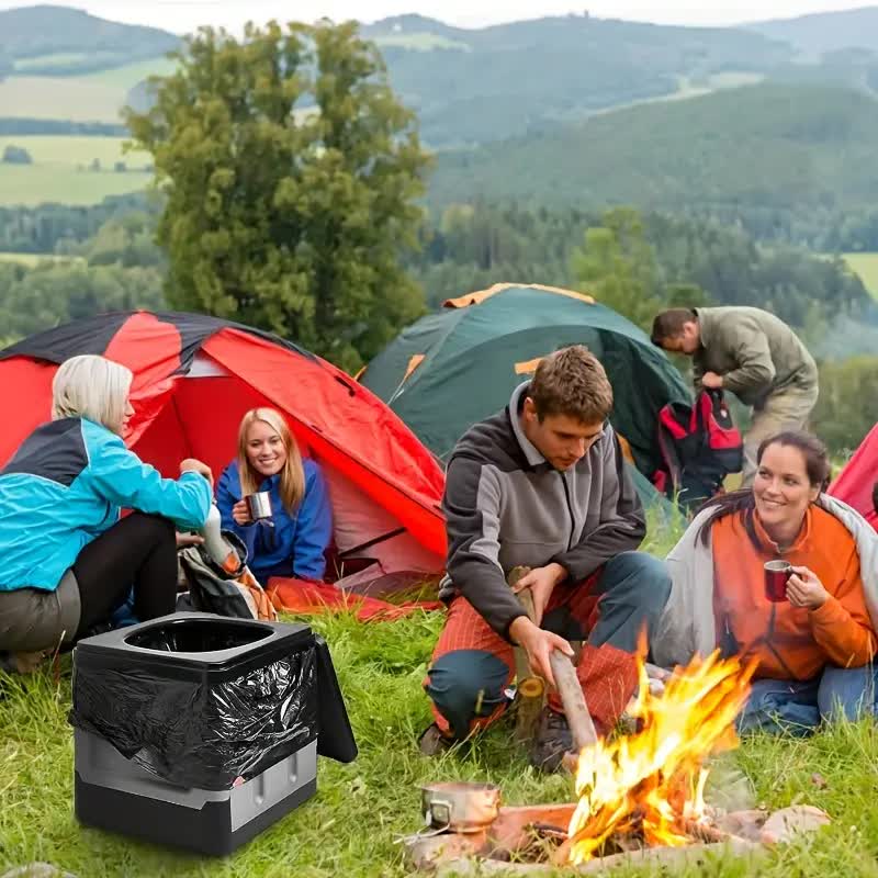 Portable Car Toilet with Integrated Waste Bin - Durable PP Material, Ideal for RVs, Outdoor Camping & Emergency Situations - Sleek Design with Ventilation Slits RV Toilets - Image 3