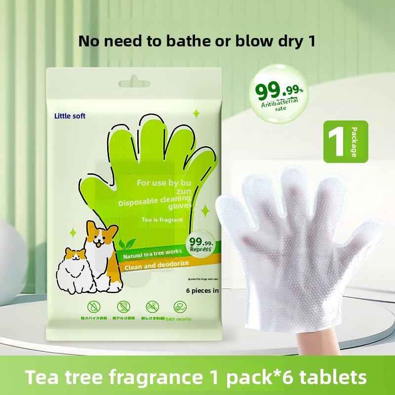 pet products -free cleaning gloves for dog bathing and deodorizing, cat dry cleaning wet wipes supplies, two packs. - Image 5
