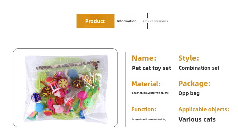 pet products Super Set (21 Pcs) - Cat Tunnel, Teaser, Mice, Jingle Balls, & Pom Poms. (Note: accessory colors are shipped randomly). - Image 2