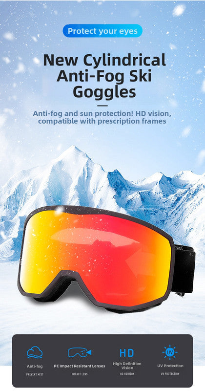 Outdoor sports products ,Winter skiing anti UV card myopia cylindrical double-layer anti fog skiing goggles - Image 2