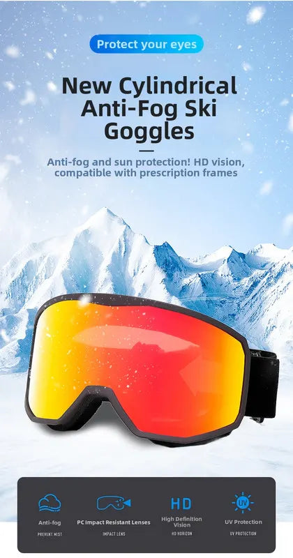 Outdoor sports products ,Winter skiing anti UV card myopia cylindrical double-layer anti fog skiing goggles - Image 2