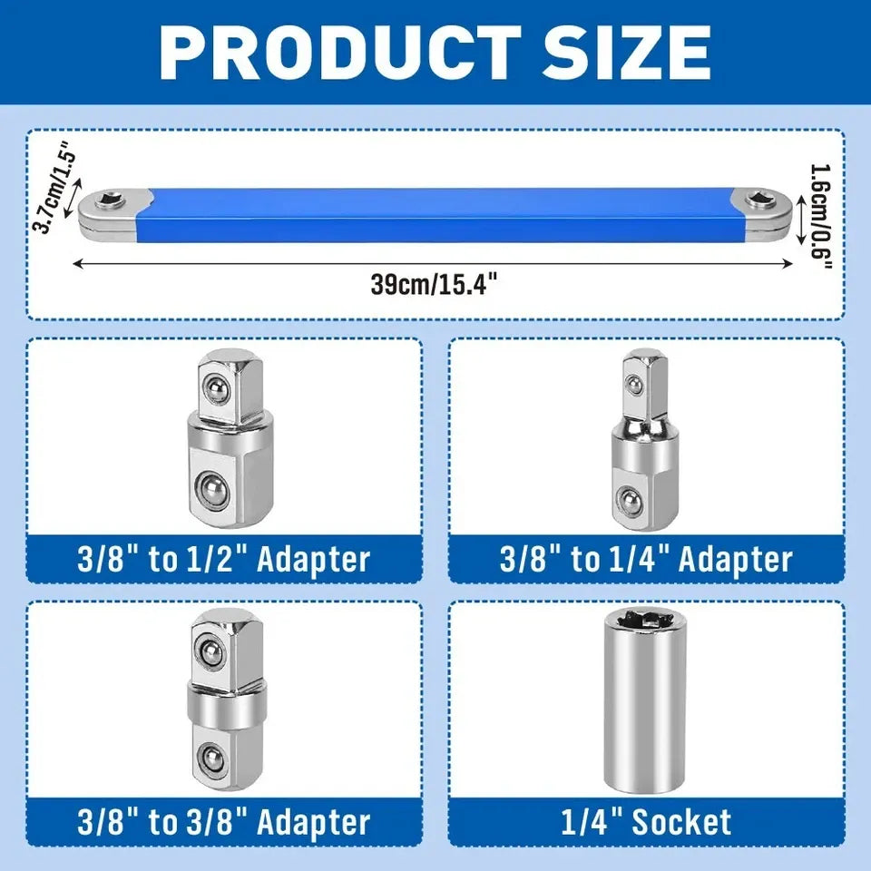 Extension Wrench Set Offset Ratchet Spanner Extender With Drive Adapters Socket - Image 2