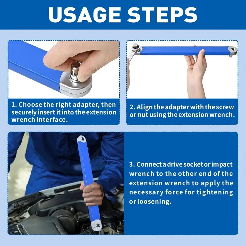 Extension Wrench Set Offset Ratchet Spanner Extender With Drive Adapters Socket - Image 6