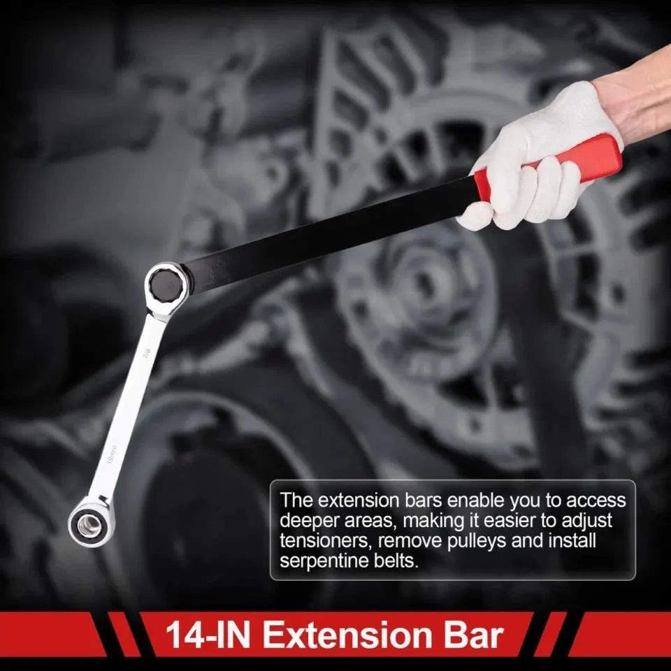 15PCS Serpentine Belt Tool Kit Tensioner Pulley Alignment Wrench Crow Socket - Image 7
